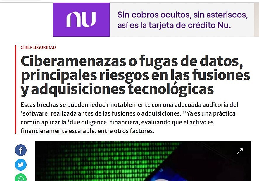 Ciberamenazas o fugas de datos, principales riesgos en las fusiones y adquisiciones tecnolgicas